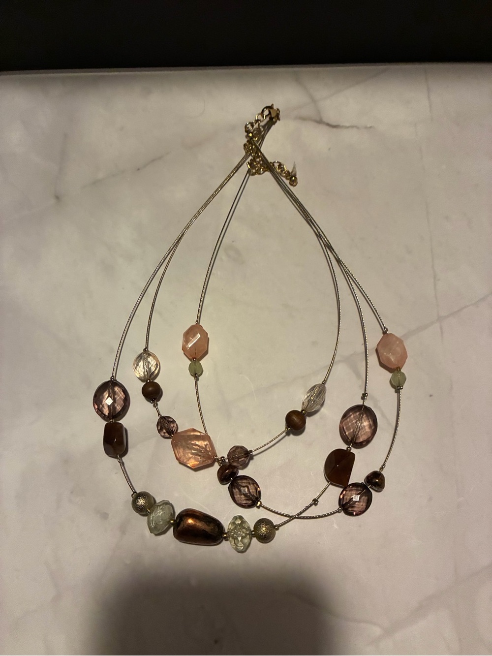 Lia Sophia Pink and Brown Multistrand Beaded Necklace